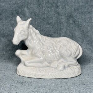 Atlantic Mold Donkey Laying Nativity Figure White Glaze Ceramic 3.75" Christmas